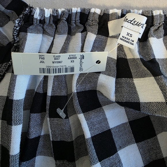 Madewell Black and White Gingham Linen Blend Blouse Size X-Small - Picture 3 of 5